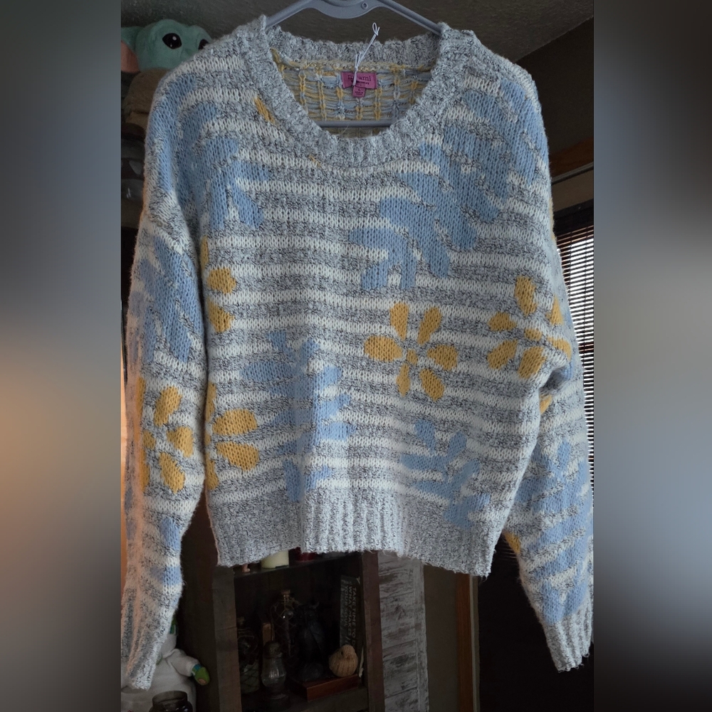 Miami Striped Floral Sweater - Blue and Yellow
